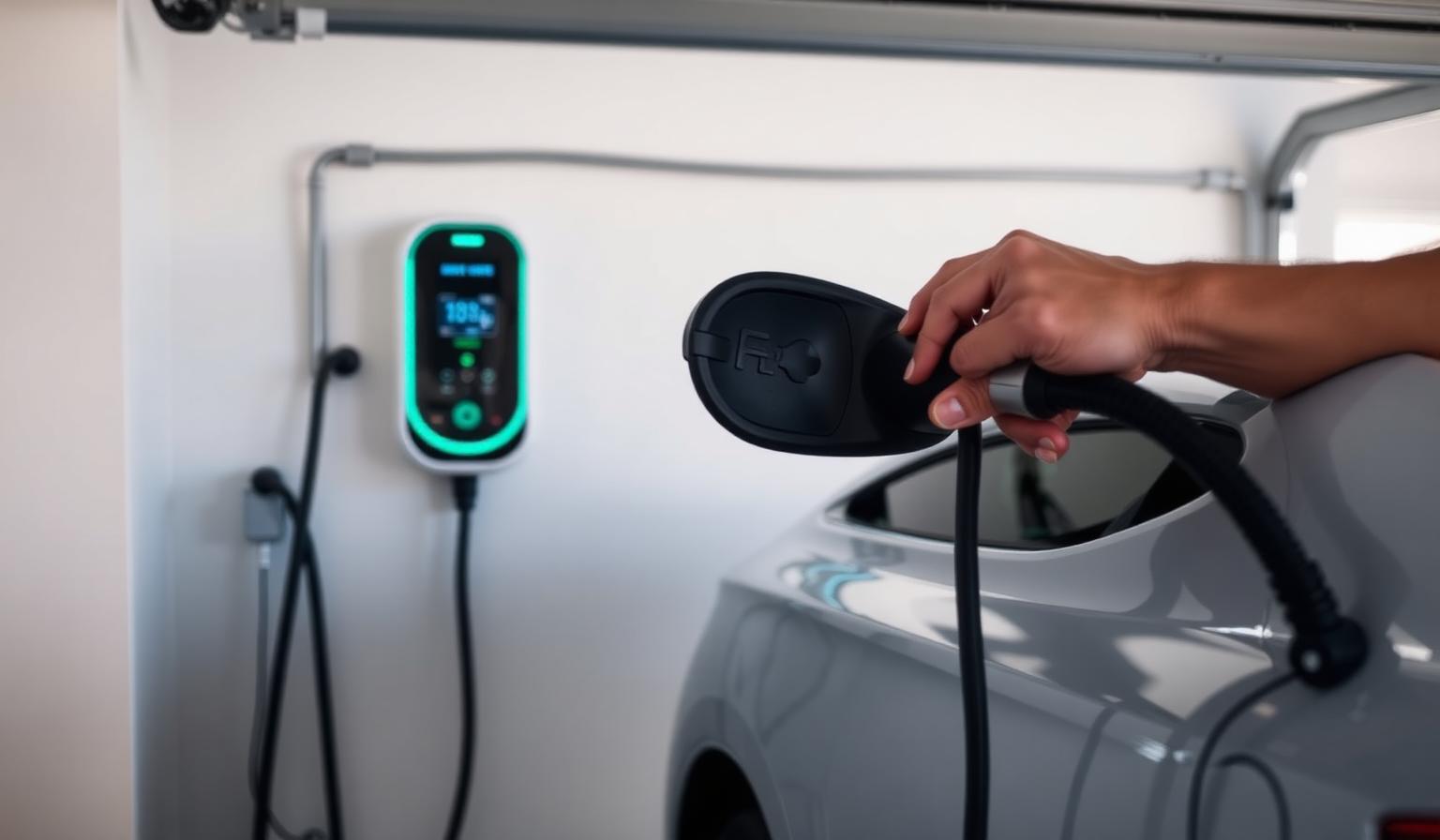 Electric vehicle charging at a wall-mounted home EV charger in Utah
